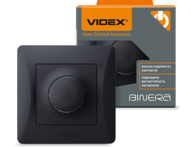 Videx Binera fekete színű 600W-os dimmer kapcsoló