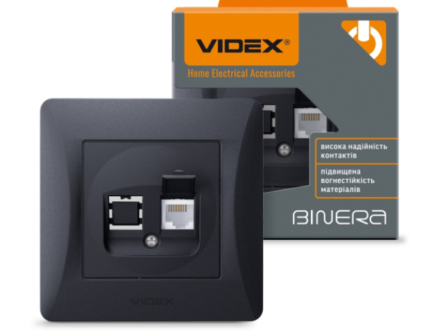 Videx Binera CAT6 fekete színű fali informatikai csatlakozó aljzat