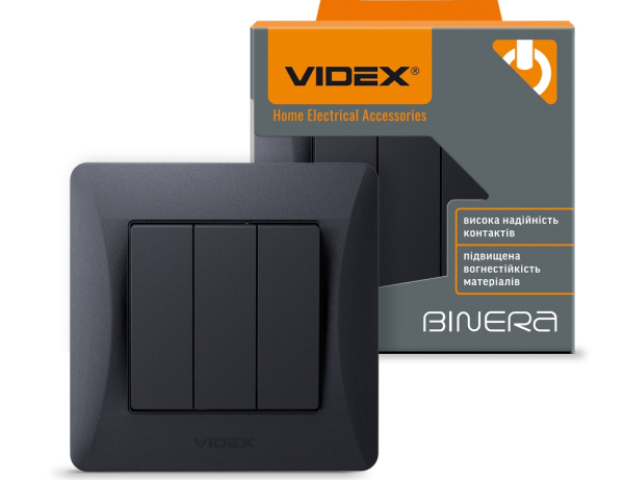 Videx Binera fekete színű hármas keresztváltó kapcsoló (107)