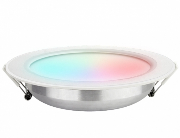 12 W-os süllyesztett RGB és szabályozható színhőmérsékletű , kör alakú LED-es mennyezetlámpa távirányítóval