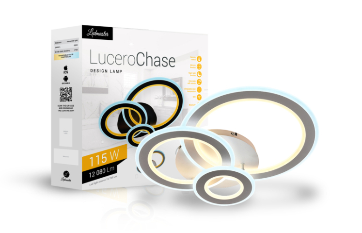 Lucero Chase 115 W-os, 50 cm átmérőjű fehér LED távirányítós és mobil applikációval ...