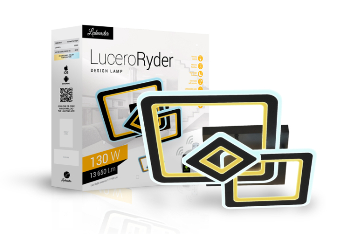 LUCERO RYDER 130 W-OS, 50 CM ÁTMÉRŐJŰ FEKETE LED TÁVIRÁNYÍTÓS ÉS MOBIL APPLIKÁCIÓVAL VEZÉRELHETŐ MENNYEZETI LÁMPA