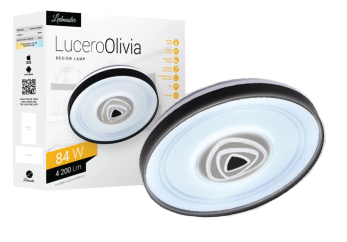 LUCERO OLIVIA 84 W-OS, 50 CM ÁTMÉRŐJŰ FEHÉR LED TÁVIRÁNYÍTÓS ÉS MOBIL APPLIKÁCIÓVAL VEZÉRELHETŐ MENNYEZETI LÁMPA