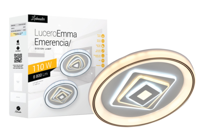 Lucero Emerencia 110 W-os, 50 cm átmérőjű fehér LED távirányítós és mobil applikációval ...
