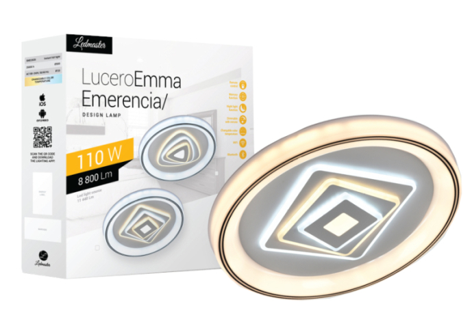 LUCERO EMERENCIA 110 W-OS, 50 CM ÁTMÉRŐJŰ FEHÉR LED TÁVIRÁNYÍTÓS ÉS MOBIL APPLIKÁCIÓVAL VEZÉRELHETŐ MENNYEZETI LÁMPA