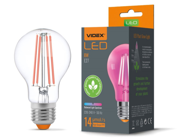 Videx Fito Filament szálas növénynevelő Led 8 W-os, E27-es foglalattal