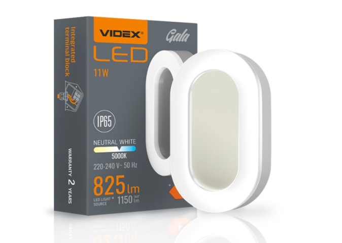 Videx Gala 11 W-os 190x113 mm ovális alakú natúr fehér, fehér mennyezeti lámpa IP65-ös ...