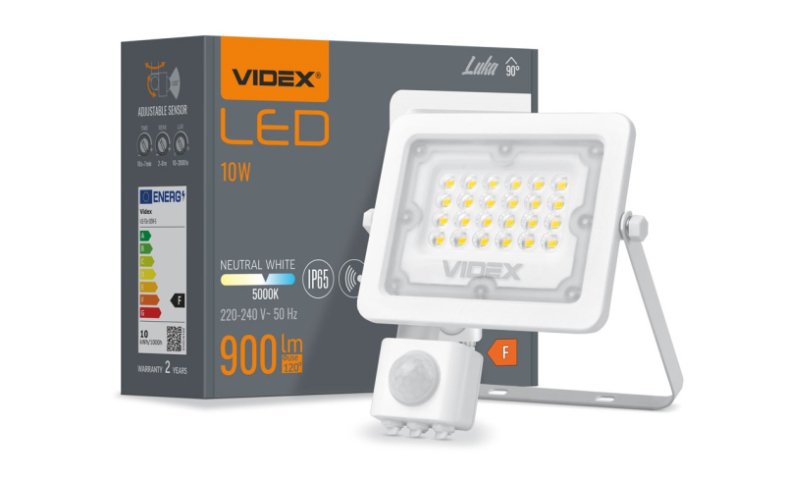Videx Luka 10 W-os mozgásérzékelős natúrfehér LED reflektor 