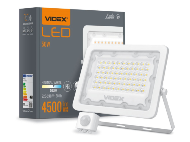 VIDEX F2E 50 W-OS MOZGÁSÉRZÉKELŐS NATÚRFEHÉR LED REFLEKTOR