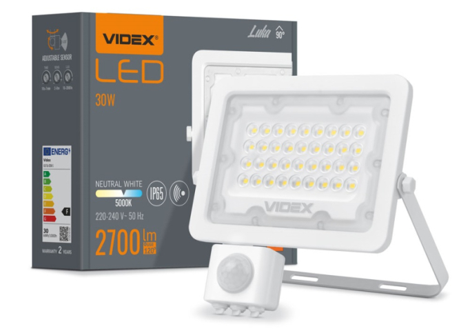 Videx Luka 30 W-os mozgásérzékelős natúrfehér LED reflektor 