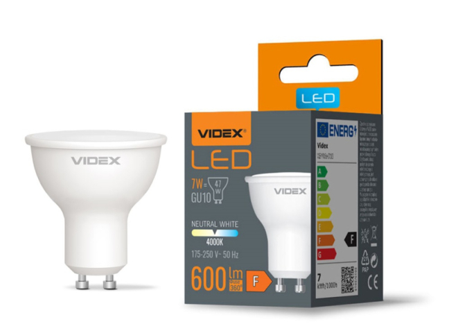 Videx GU10-es foglalatú 7 W-os SMD LED izzó natúr fehér 
