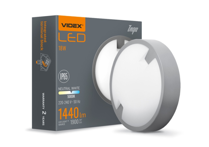 Videx Inga 18 W-os ø220 mm kör alakú natúr fehér, antracit színű mennyezeti lámpa IP65-ös ...