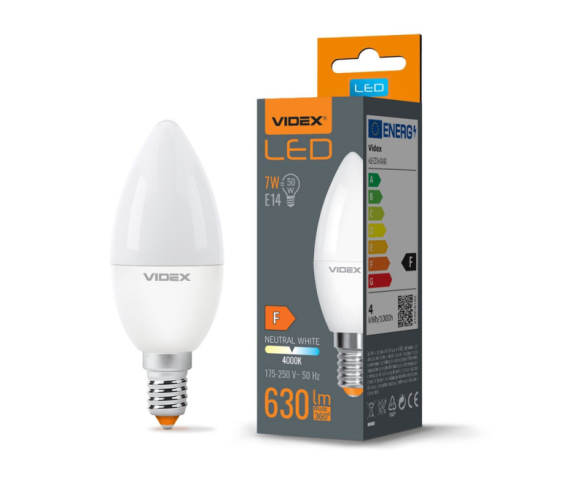 Videx C37 LED izzó 7 W-os natúr fehér, E14-es foglalattal 