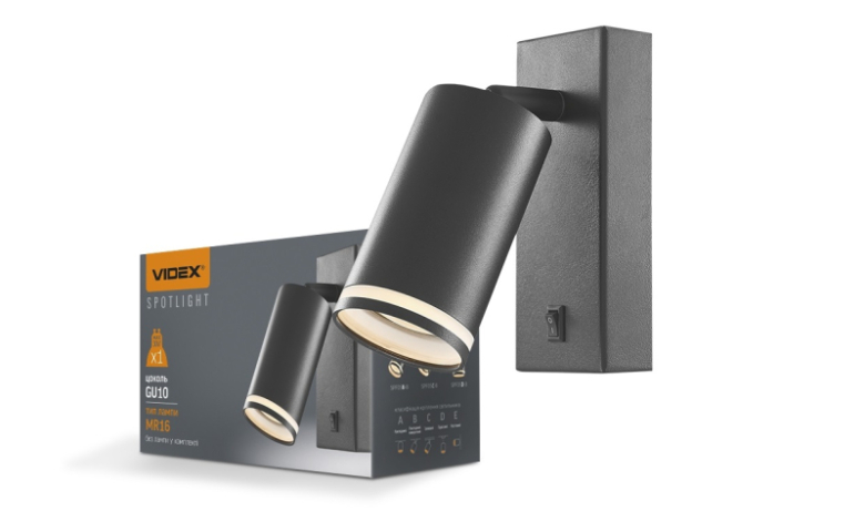 Videx SPF05E fekete oldalfali lámpa keret, GU10-es foglalattal