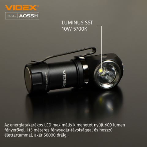 Videx LED Fejlámpa, hidegfehér újratölthető akkumulátorral A055H