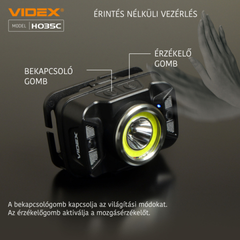 Videx LED Fejlámpa, natúrfehér újratölthető akkumulátorral H035C