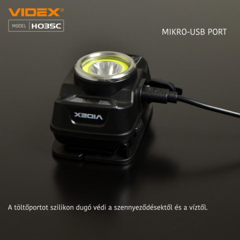 Videx LED Fejlámpa, natúrfehér újratölthető akkumulátorral H035C