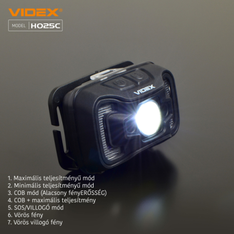 Videx LED Fejlámpa, natúrfehér újratölthető akkumulátorral H025C