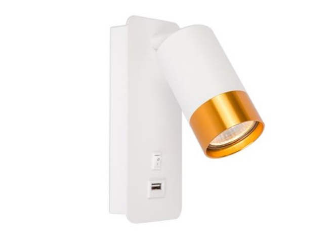 MasterLED Klemens arany/fehér fali lámpa, GU10-es foglalattal USB aljzattal 
