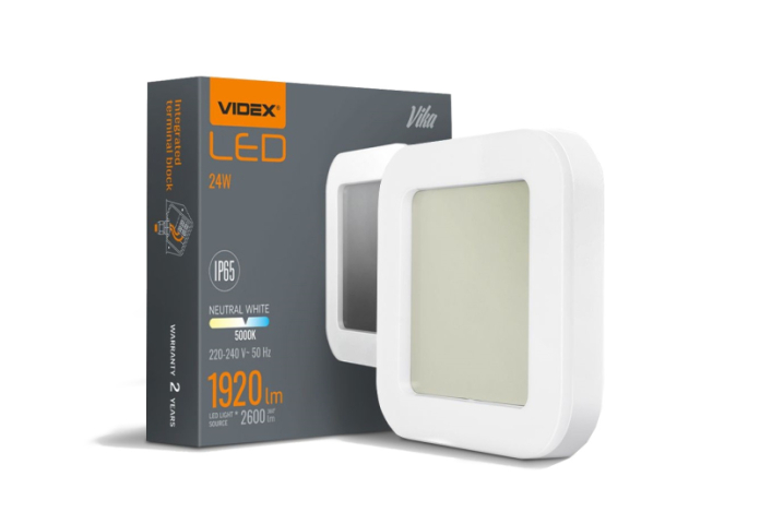 Videx Vika 24 W-os 320x320mm négyzet alakú,fehér mennyezeti lámpa IP65-ös védettségű 