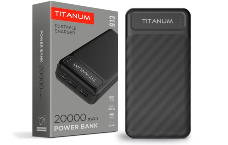 Videx TITANUM power bank, fekete színű, 20000mAh, TPB-913 