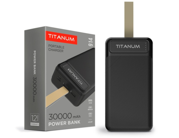 Videx TITANUM power bank, fekete színű, 30000mAh, TPB-914 