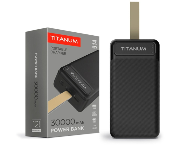 Videx TITANUM power bank, fekete színű, 30000mAh, TPB-914