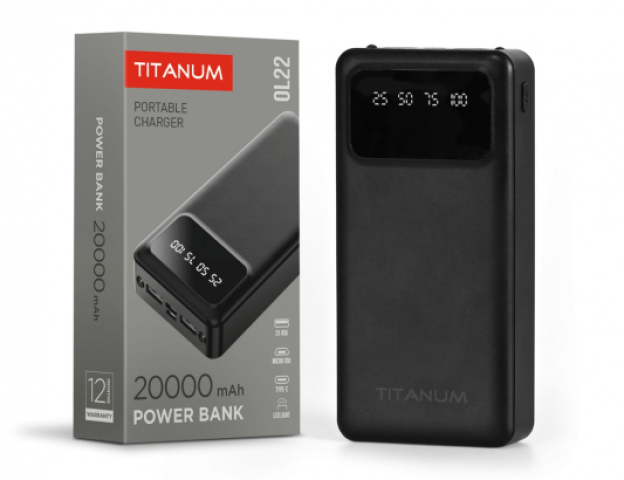 Videx TITANUM power bank, fekete színű, 20000mAh, OL22 