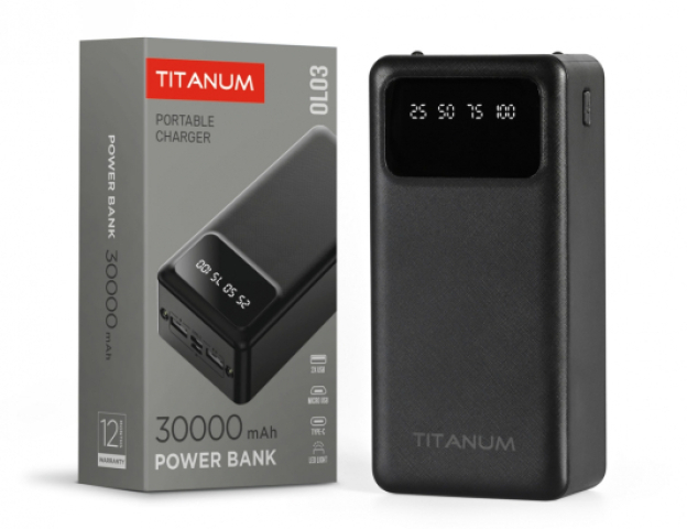 Videx TITANUM power bank, fekete színű, 30000mAh, OL03 