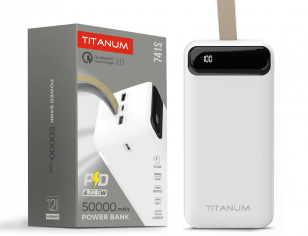 Videx TITANUM power bank, fehér színű, 50000mAh, 22,5W, QC+PD