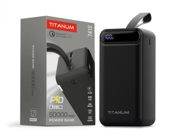 Videx TITANUM power bank, fekete színű, 50000mAh, 22,5W, QC+PD 