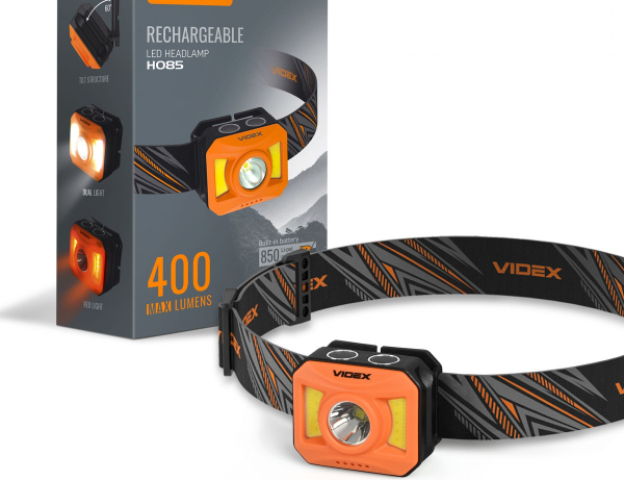 Videx LED Fejlámpa, 5000K újratölthető akkumulátorral H085 