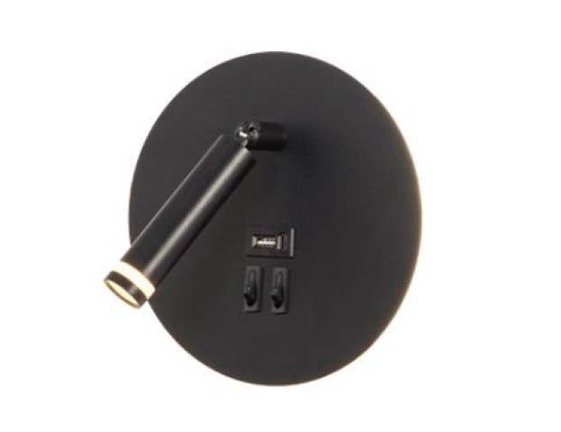 MasterLED Piero G9-es foglalatú + LED-es fekete fali lámpa, USB csatlakozóval