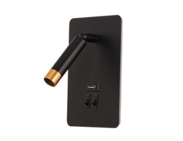 MasterLED Piero G9-es foglalatú + LED-es fekete-arany fali lámpa, USB csatlakozóval