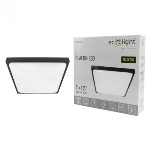 EcoLight ø295 mm négyzet alakú, fekete színű, mennyezeti lámpa 2xE27-es foglalattal