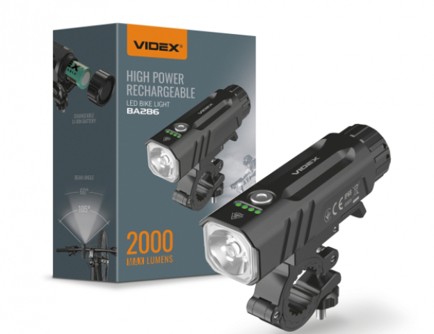 Videx LED kerékpár lámpa, 5000K újratölthető akkumulátorral BA286 