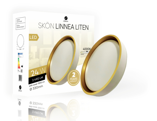 Skön Linnea Liten 24 W-os ø330 mm kerek natúr fehér, fehér-arany színű mennyezeti ...