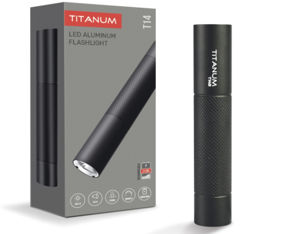 Videx TITANUM hordozható fekete színű LED zseblámpa, 5000K, 300lm,TLF-T14BL 