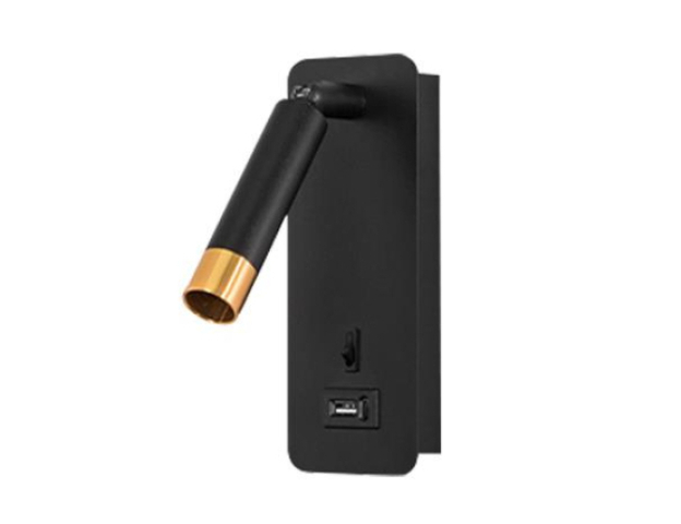 MasterLED Piero G9-es foglalatú + LED-es fekete-arany fali lámpa, USB csatlakozóval, ...