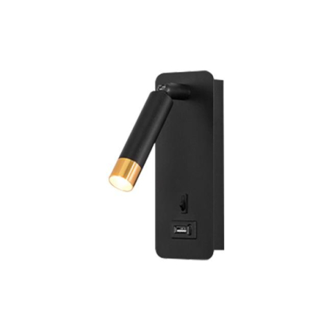 MasterLED Piero G9-es foglalatú + LED-es fekete-arany fali lámpa, USB csatlakozóval, egy kapcsolóval