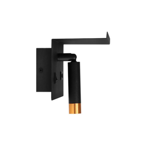 MasterLED Piero G9-es foglalatú + LED-es fekete-arany fali polc lámpa, USB csatlakozóval