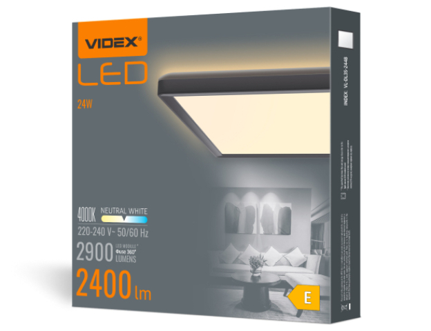 Videx 24 W-os ø292 mm fekete színű négyzet alakú natúr fehér mennyezeti lámpa 