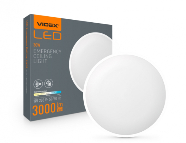 Videx 15-30W, 2700-6500K vészhelyzeti mennyezeti lámpa beépített mozgásérzékelővel