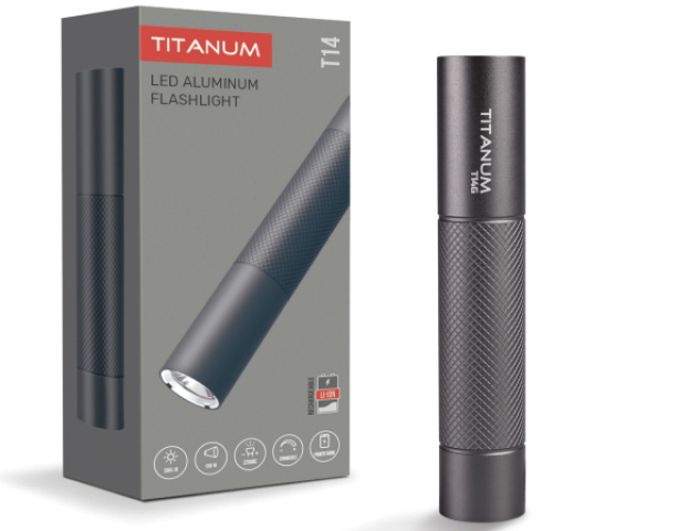 Videx TITANUM hordozható szürke színű LED zseblámpa, 5000K, 300lm,TLF-T14G 