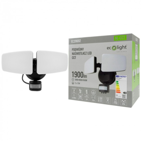 EcoLight 2x12 W-os, 3000-6500K, LED reflektor beépített mozgásérzékelővel