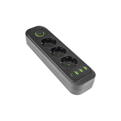 MasterLED Modi fekete színű 3-as hosszabító, 2m-es kábellel 3 x USB, 1 x USB-C