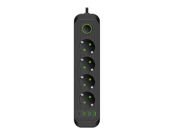 MasterLED Modi fekete színű 4-es hosszabító kapcsolóval, 2m-es kábellel, 3 x USB + 1 x USB-C