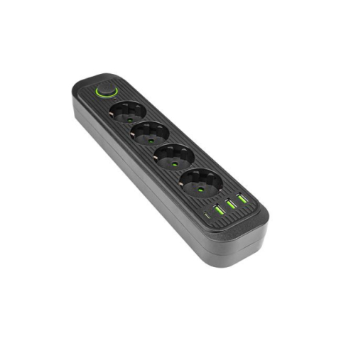 MasterLED Modi fekete színű 4-es hosszabító kapcsolóval, 2m-es kábellel, 3 x USB + 1 x USB-C