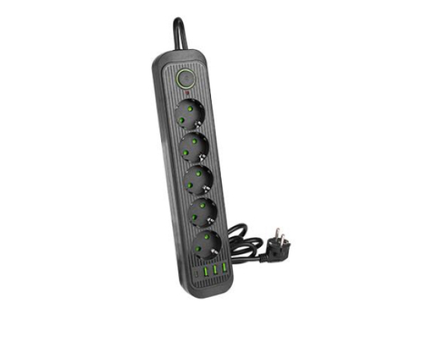 MasterLED Modi fekete színű 5-ös hosszabító kapcsolóval, 2m-es kábellel, 3 x USB + 1 x ...