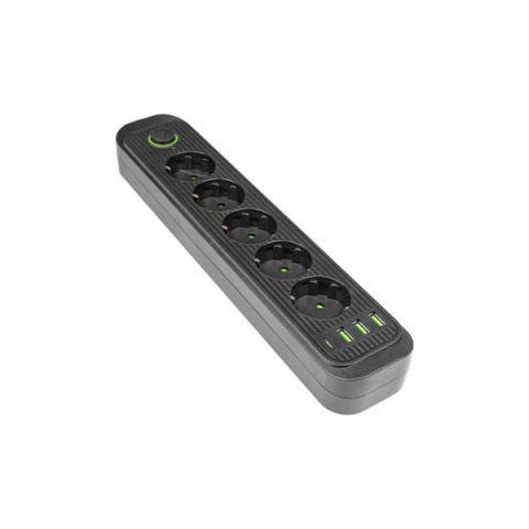 MasterLED Modi fekete színű 5-ös hosszabító kapcsolóval, 2m-es kábellel, 3 x USB + 1 x USB-C